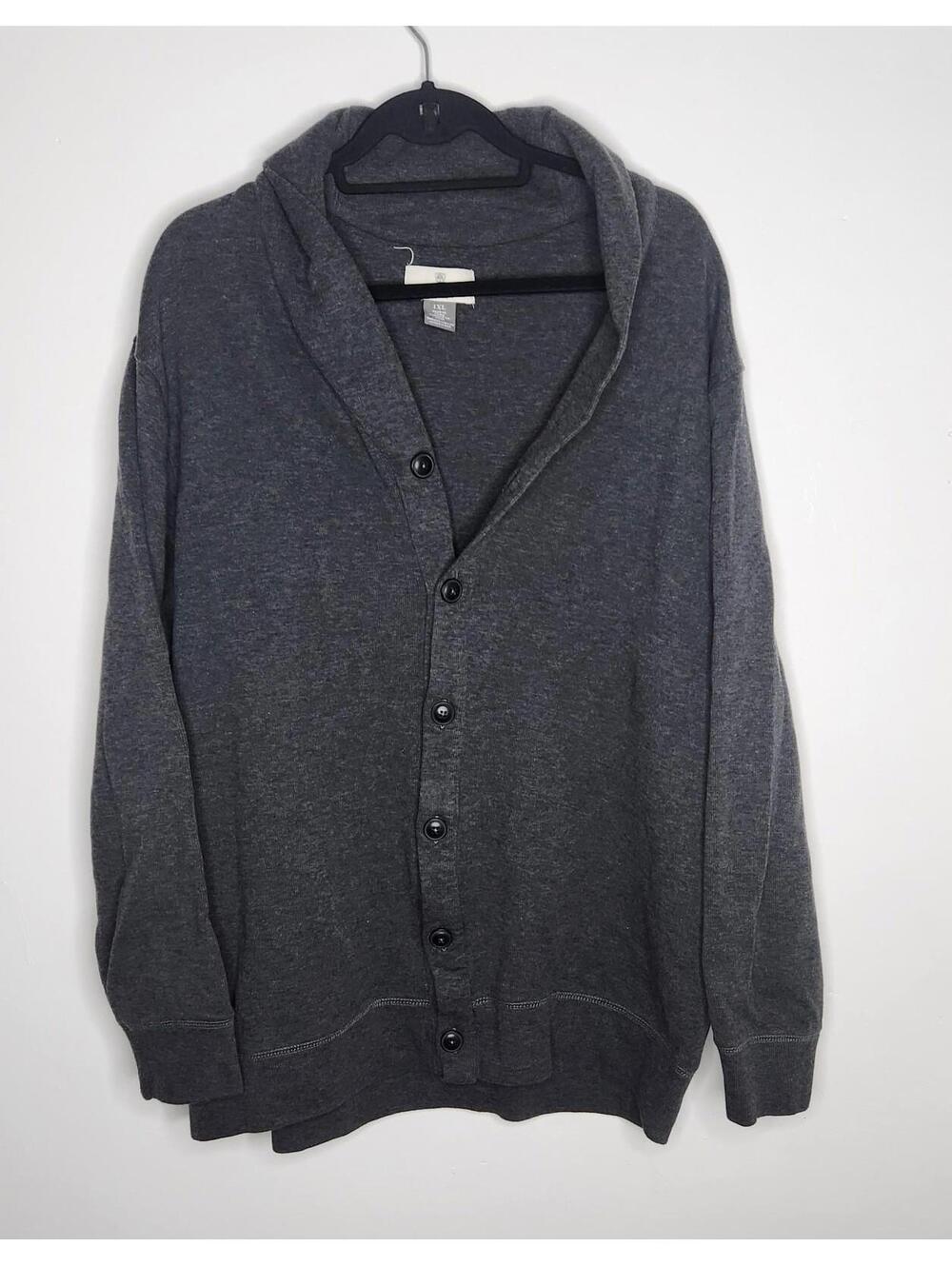 Oak Hill Sweater Mens 1XL Gray Shawl Collar Button Front Cardigan 100% Cotton